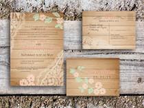 wedding photo -  Romantic wedding invitation - Wood rustic wedding set