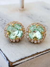wedding photo - Mint crystal earrings, mint crystal studs,Clear Mint green Swarovski earrings Bridal earring Bridesmaid gift Wedding jewelry seafoam earring