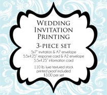 wedding photo - PRINTED 3-Piece Wedding Invitation Suite -  Heavy 110 lb Luxe Texured or Shimmer Card Stock with Envelopes