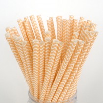 wedding photo - Paper Straws Peach Orange Chevron Paper Straws / Pastel Orange/  Fast Shipping/  Choose 25, 50, 75 or 100 Paper Straws
