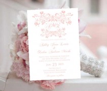 wedding photo - Wedding Invitation Template Printable Monogram Blush Pink Fleurs INSTANT Download diy Editable - Order Any Color - Free Fonts Included