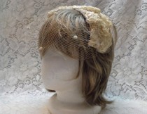 wedding photo - Vintage Hat with Veil White Half Hat  1950's Fashion Accessory Wedding Veil Rockabilly Layered Bows Headband