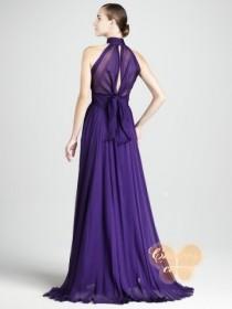 wedding photo - A-line Jewel Empire Pleated Grape Bridesmaid Dress