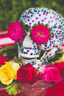 wedding photo - Colorful DIY Mosaic Skull Wedding Centerpiece 