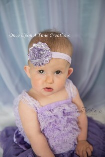 wedding photo - SALE - Lavender Metallic Shiny Baby Headband - Baby Girl Photo Prop - Shabby Chic Rose - Newborn Baby Bow Little Girls Hairbow