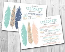 wedding photo - Modern Tribal Feathers Birthday Party Invitation (PRINTABLE FILE ONLY)