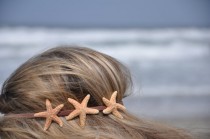 wedding photo - Triple Starfish Headband Three Starfish on Elastic Headband Hippie Headwrap