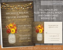 wedding photo - Rustic Mason Jar Wedding Invitations- Fall Wedding Invitations 