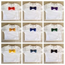 wedding photo - Solid Colored Baby Bow Tie BodySuit and Snap-On Bowtie: 1 Bodysuit +1 Bowtie ONLY! Pick your Color! 20 Diff. Colors to Choose!