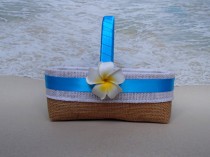 wedding photo - CLOSEOUT* Honolulu Basket & Pillow in Turquoise- Flower Girl Basket Ring Bearer Pillow - Hawaiian Beach TropcialTurquoise - Beach - Burlap -