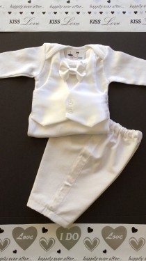 wedding photo - Rush Order for Bianca Tuxedo Onesie Vest with White Bow-tie Vest Pants