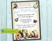 wedding photo - Alice in Wonderland Printable Invitation, Bridal Shower Invite, Birthday, Baby Shower, DIY Vintage Mad Hatter Tea Party by Event Printables