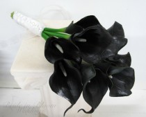 wedding photo - Calla lily Wedding bouquet black real touch Bridesmaid bouquets