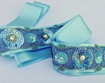 wedding photo - Bridal Sash-Wedding Sash in Caribbean Blue With Beaded Embroidery, Crystals And Pearls, Bridal Belt, Wedding Dress Sash, Beach Wedding