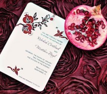 wedding photo - Pomegranate Wedding Invitations - Hand Painted And Embellished With Glitter