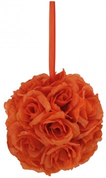 wedding photo - Orange Silk Rose Bud Kissing Ball - Pomander