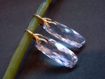 wedding photo - Crystal Quartz Emerald Cut Gemstone Earrings AAA Quartz Earrings 18k Gold Vermeil Leaf Leverback Ear Wires Bridal Jewelry