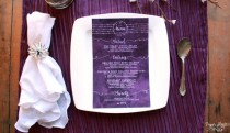 wedding photo - Watercolor Wedding Menu Cards in Any Color - Purple Wedding Menus - Elegant Script Reception Menus - Violet
