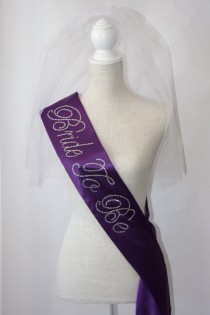 wedding photo - Bride To Be- Bachelorette Sash - Royal Purple