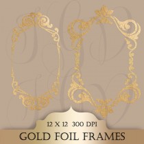 wedding photo - Gold Foil Frames Digital Clip Art - hand drawn gold frames transparent background for scrapbooking, invitations, photography templates