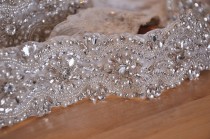 wedding photo - ONE  Yard Rhinestone and pearl Beaded Applique crystal applique
