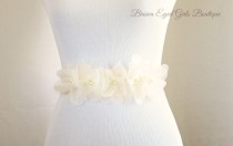 wedding photo - Vera Wang Inspired Ivory Organza Bridal Sash, Ivory Wedding Belt, Ivory Bridal Belt -Ivory Organza Flowers