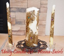 wedding photo - Peacock Unity Henna Candle Set, Original, Wedding Centerpiece, Global Henna Art