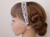 wedding photo -  Bridal Birdcage Veil Pearl - Ivory Birdcage Veil - Bandeau Veil - with Headband - Bird Cage Veil - Blusher Veil
