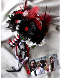 wedding photo - New Custom Zombie Bridal Bouquet Set, Walking Dead Bridal Flowers, 13 pce