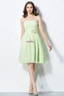 wedding photo -  Pretty Lime Green Pleated Chiffon Bridesmaid Dress with Lovely Flower