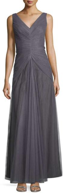 wedding photo - Monique Lhuillier Bridesmaids Sleeveless V-Neck Ruched-Bodice Tulle Gown