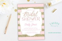 wedding photo - Bridal Shower Invitation, Glitter Stripe Bridal Shower Invite, Gold & Pink Stripe, Printable Bridal Shower Invitation