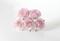wedding photo - 25 pcs - Soft pink and white mulberry paper BIG 4 cm ROSES / wholesale pack