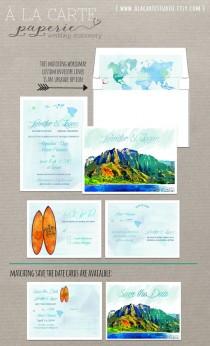 wedding photo - Hawaii Islands Watercolor effect Wedding Invitation and RSVP card