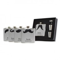 wedding photo - Personalized Gray Mustache Flasks for Groomsmen Gifts // Set of 5