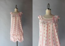 wedding photo - Vintage Pajamas / 1960s Flowers and Lace Pajama Set / 60s Pink Cotton Lingerie Set