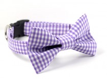 wedding photo - Bow Tie Dog Collar -  Wedding Dog Collar - Formal Bow Tie Collar - Purple Gingham