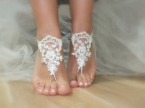 wedding photo - ivory lace pearls,bridal sandals, free ship, 