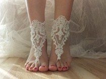 wedding photo - ivory lace pearls,bridal sandals, free ship, 