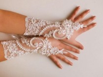 wedding photo - Wedding Glove, ivory lace gloves, Fingerless Glove 
