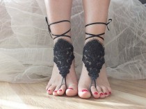 wedding photo - black lace,bridal sandals, free ship, bridesmaids, 