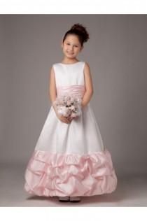 wedding photo -  2014 A Line Bateau Ruched Pink and White Flower Girl Dresses