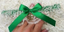 wedding photo - Irish Wedding Garter with Emerald Green and Shamrock