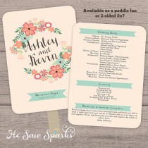 wedding photo - Printable Paddle Fan Program - Banner Flowers Collection