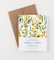 wedding photo - Wildflowers Save The Date, Blue and Yellow, Wedding Invitation, Bridal Shower or Party Invitation
