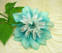 wedding photo - Vintage Silk Millinery Dahlia Flower NOS Germany Turquoise Blue Aqua White Large Blossom for Hats Wedding Bouquet Hair Clips Crafts