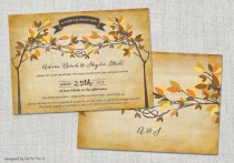 wedding photo - Fall Autumn Knotted Trees Old Paper Tying The Knot Wedding Shower Invitation 