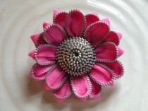 wedding photo - Pink Vintage Recycled Zipper Brooch or Hair Clip