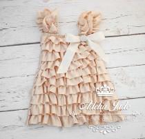 wedding photo - Ruffle Baby Dress, Cream Flower Girl Dress, Satin Ruffle Petti Dress, Little Girl Lace Ruffle Dress, Ivory Toddler Lace Dress,