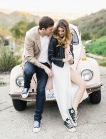 wedding photo - Hollywood Engagement Session with a Vintage Bug: Brittany + Marty